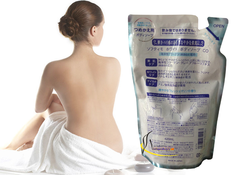 Sữa tắm collagen Softymo hỗ trợ trắng da, chống lão hóa da