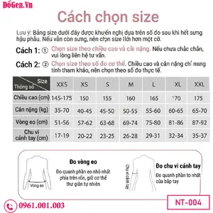 bảng size Đồ gen định hình sau phẫu thuật giúp cố định form dáng