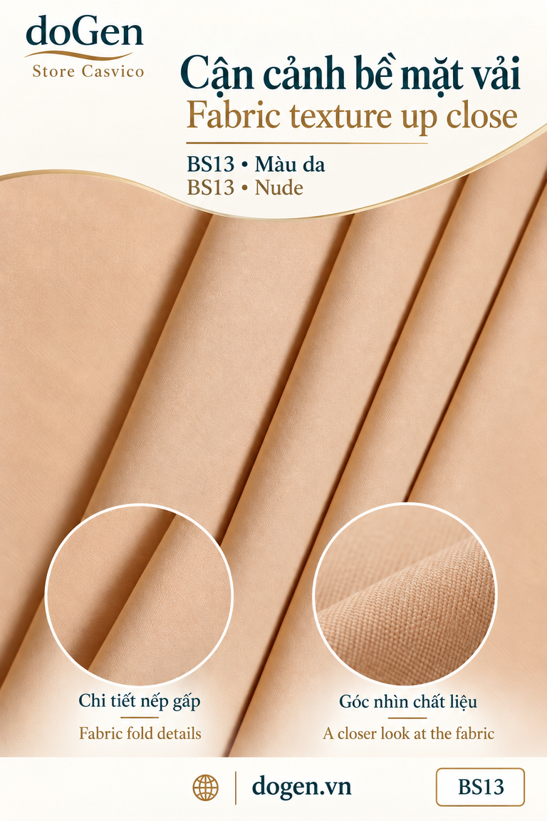 Minh họa nếp gấp vải màu da và hai khung cận cảnh bề mặt của BS13