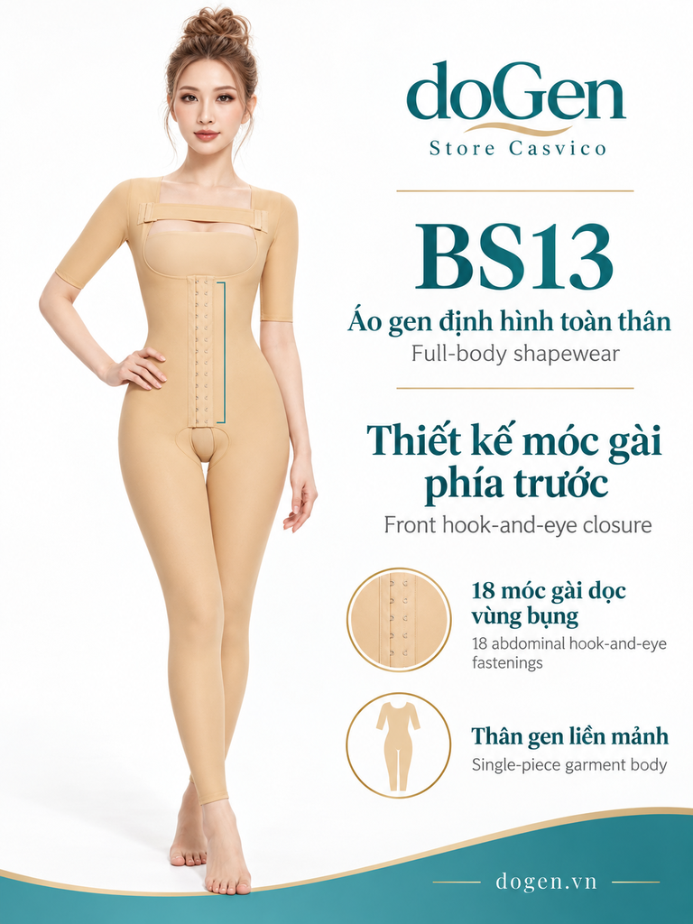 Người mẫu mặc BS13 màu da với khung phóng to móc gài phía trước