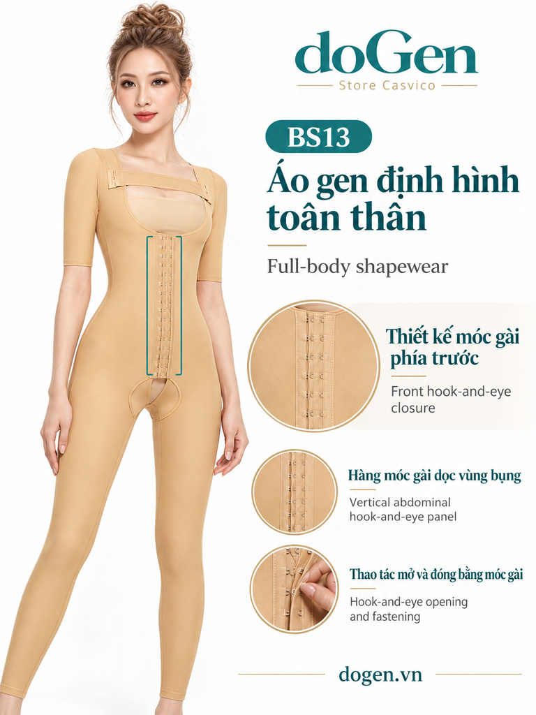 BS13 màu da với các hình chi tiết nẹp và thao tác móc gài phía trước