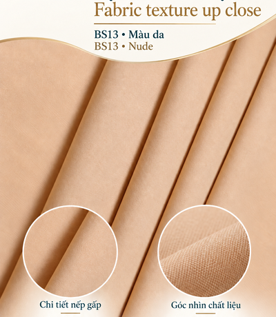 Minh họa nếp gấp vải màu da và hai khung cận cảnh bề mặt của BS13