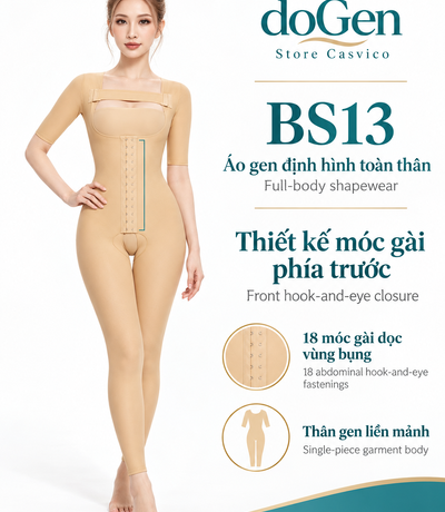 Người mẫu mặc BS13 màu da với khung phóng to móc gài phía trước