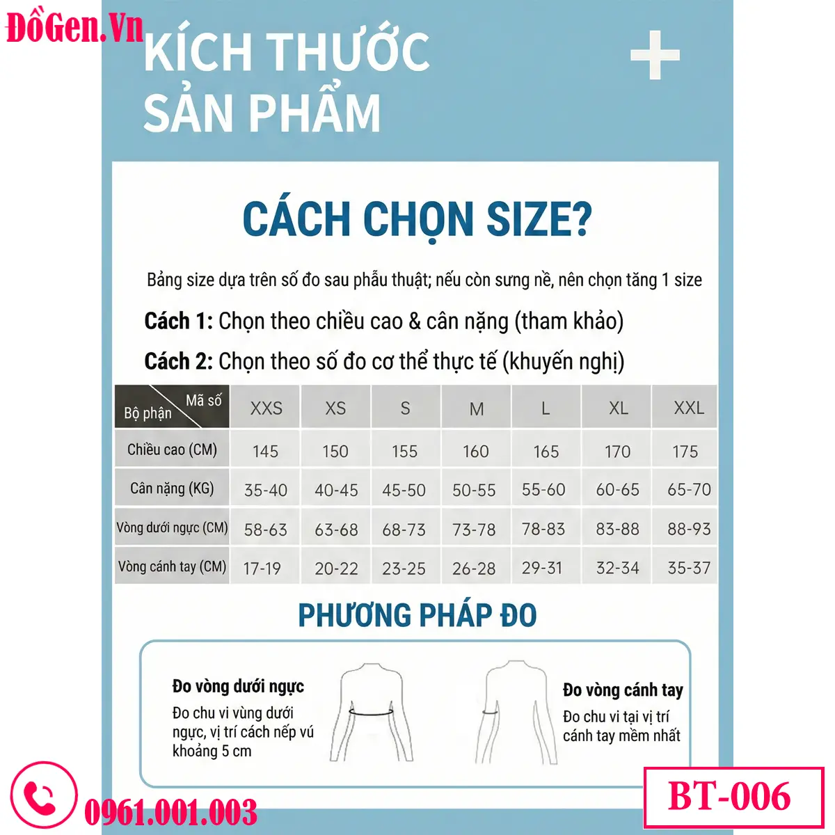 bảng kích thước Áo Gen Định Hình Bắp Tay, Lưng Nách BT-006 | ĐồGen.Vn bảng kích thước Áo Gen Định Hình Bắp Tay, Lưng Nách BT-006 | ĐồGen.Vn