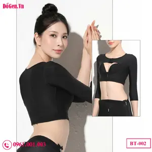 Short sleeve arm compression vest with a multi-row hook closure for easy size adjustment.