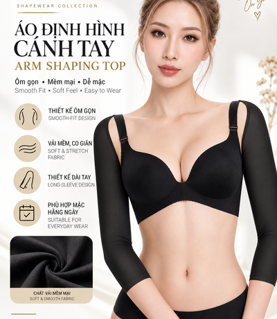Poster người mẫu mặc gen tay đen, một tay gần vai, cạnh ảnh cận vai và vải