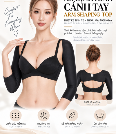 Poster người mẫu mặc gen tay màu đen với ảnh mặt trước và ảnh lưng trên
