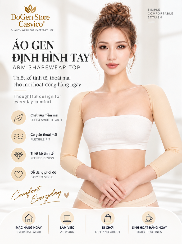 Poster người mẫu mặc gen tay màu da và áo ống trắng, hai tay đặt phía trước