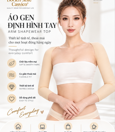Poster người mẫu mặc gen tay màu da và áo ống trắng, hai tay đặt phía trước
