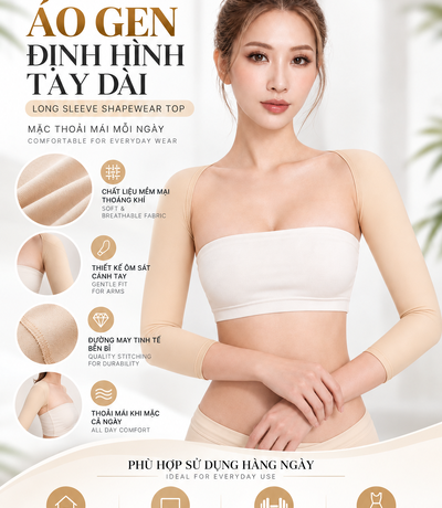Người mẫu mặc gen tay màu da với một tay đặt gần vai và một tay trước eo