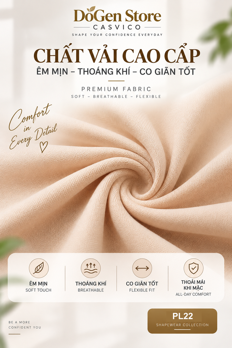 Vải màu da được xếp thành các nếp cuộn trong poster giới thiệu chất vải