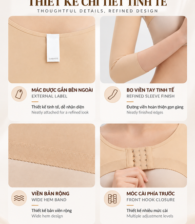 Bốn hình cận nhãn ngoài, bo tay, viền và móc gài của áo màu da