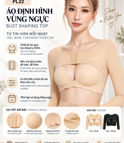 Áo gen màu da với khoảng mở quanh ngực, hình cận móc và ô giới thiệu màu da, đen
