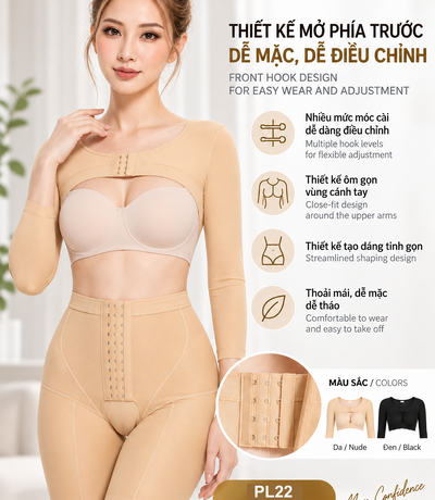 Áo gen màu da trên người mẫu, hình cận móc và hình nhỏ màu da, đen