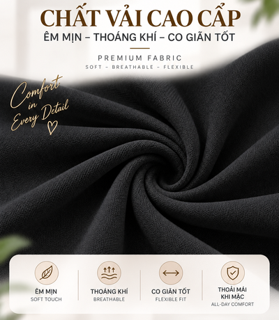 Vải màu đen được xếp thành các nếp cuộn trong poster giới thiệu chất vải