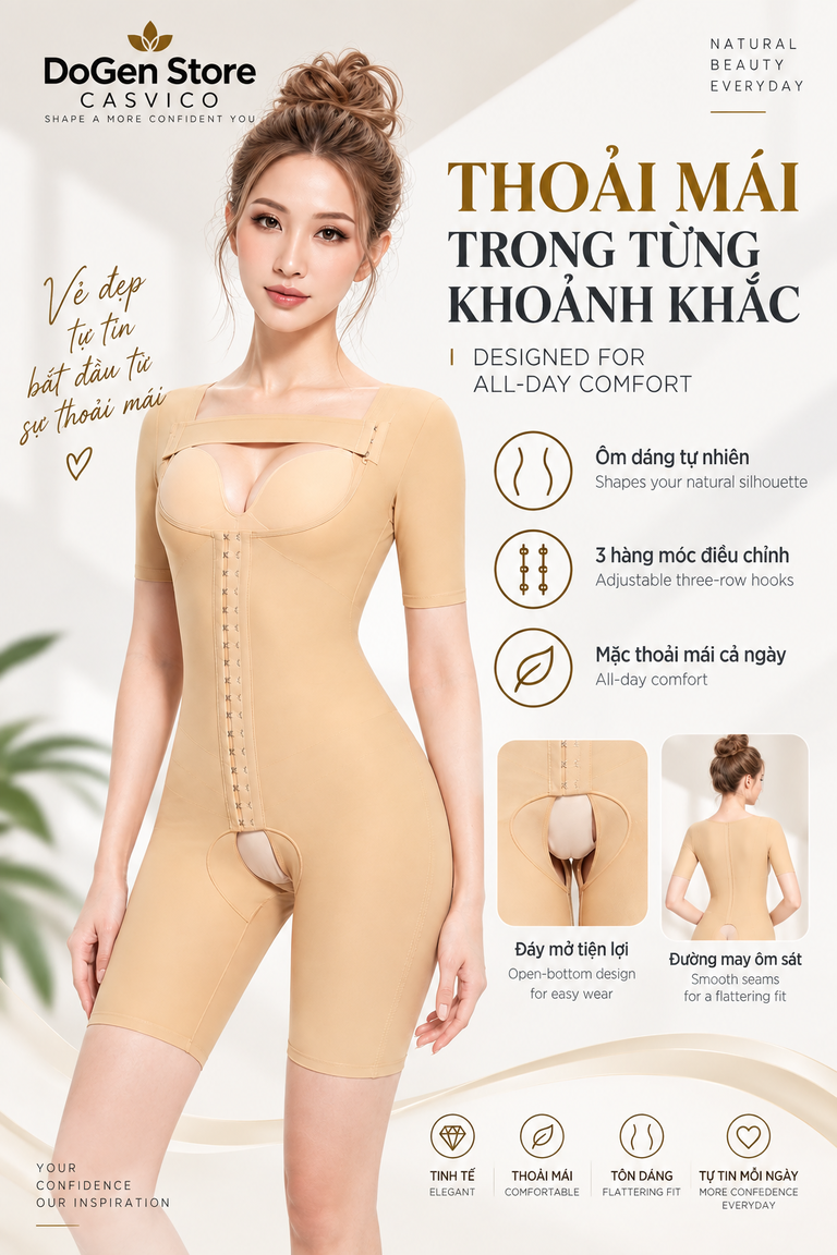 Bộ gen màu da nhìn từ trước, kèm ảnh nhỏ mặt sau và đường may