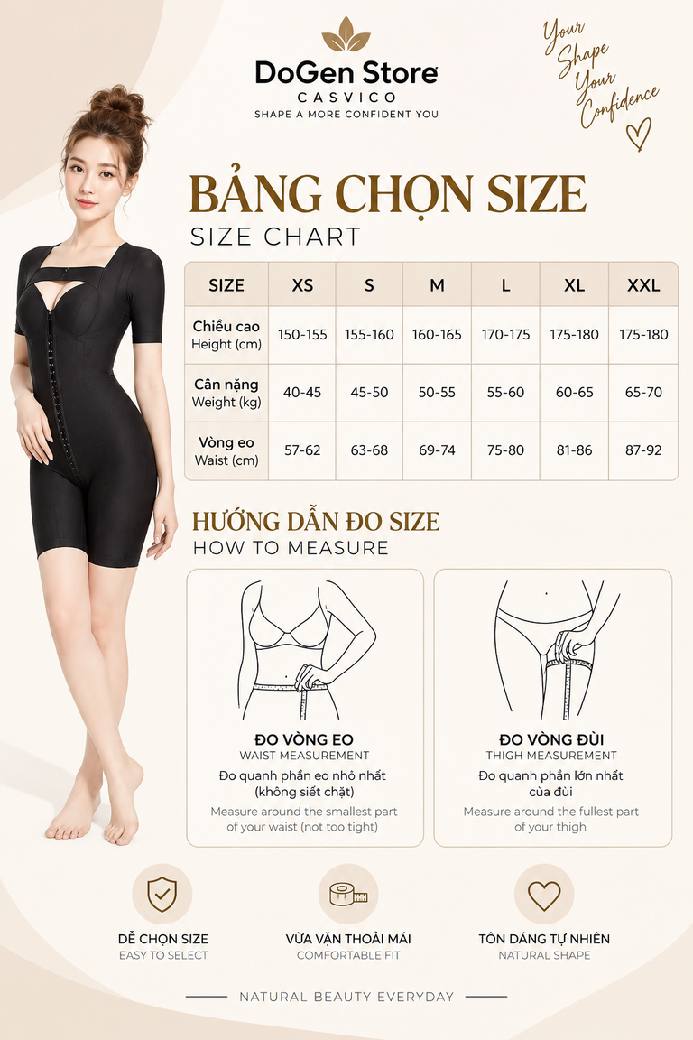 Bảng size Casvico kèm người mẫu mặc bộ gen màu đen