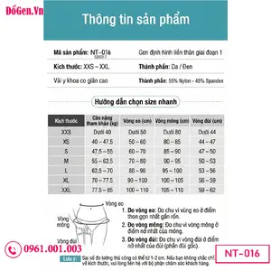 bảng size Gen body định hình toàn thân – full body shapewear for contouring