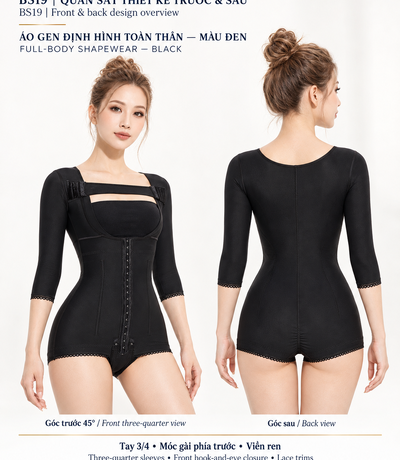 Áo gen BS19 màu đen Casvico – Gen liền thân tay 3/4