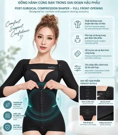 Front-hook closure design makes the garment easier to put on and remove. Multiple rows of hooks allow the fit to be adjusted according to individual wearing needs.