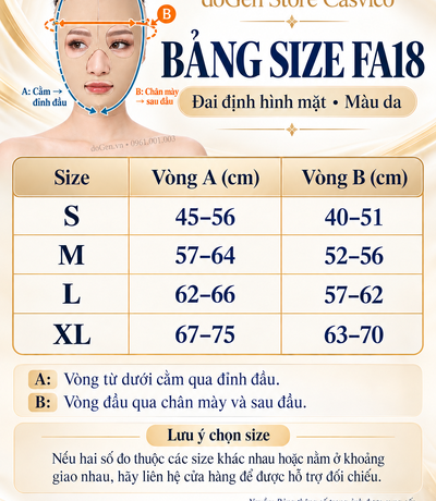 Bảng size FA18 màu da từ S đến XL theo vòng A và B