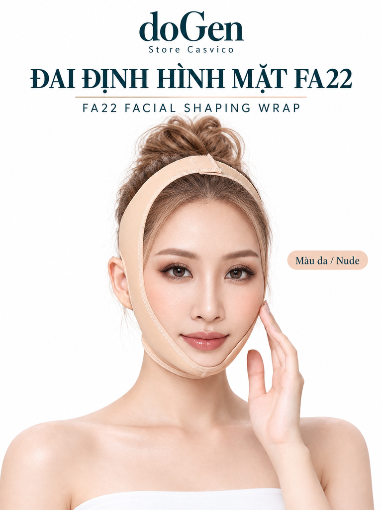 Đai FA22 màu da nhìn chính diện, người mẫu đặt một tay gần má