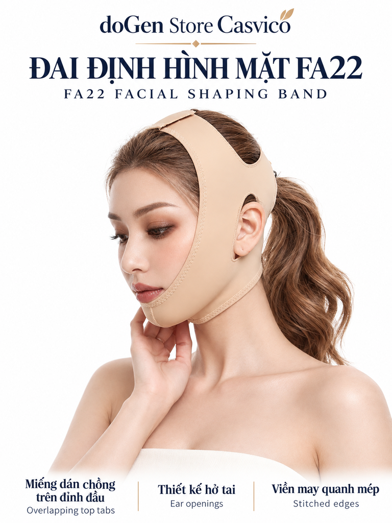 Người mẫu đeo đai FA22 màu da, kèm chi tiết móc dán, lỗ tai và đường may