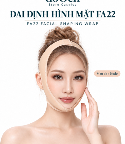 Đai FA22 màu da nhìn chính diện, người mẫu đặt một tay gần má