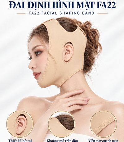 Góc nghiêng đai FA22 màu da, kèm hình khoảng mở tai, đỉnh đầu và viền may