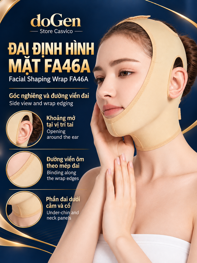 Góc nghiêng người mẫu đeo đai FA46A màu da, thấy lỗ tai và đường viền