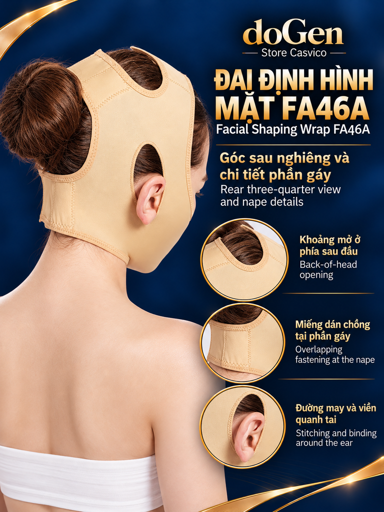 Góc sau đai FA46A màu da với khoảng mở sau đầu và miếng dán sau cổ