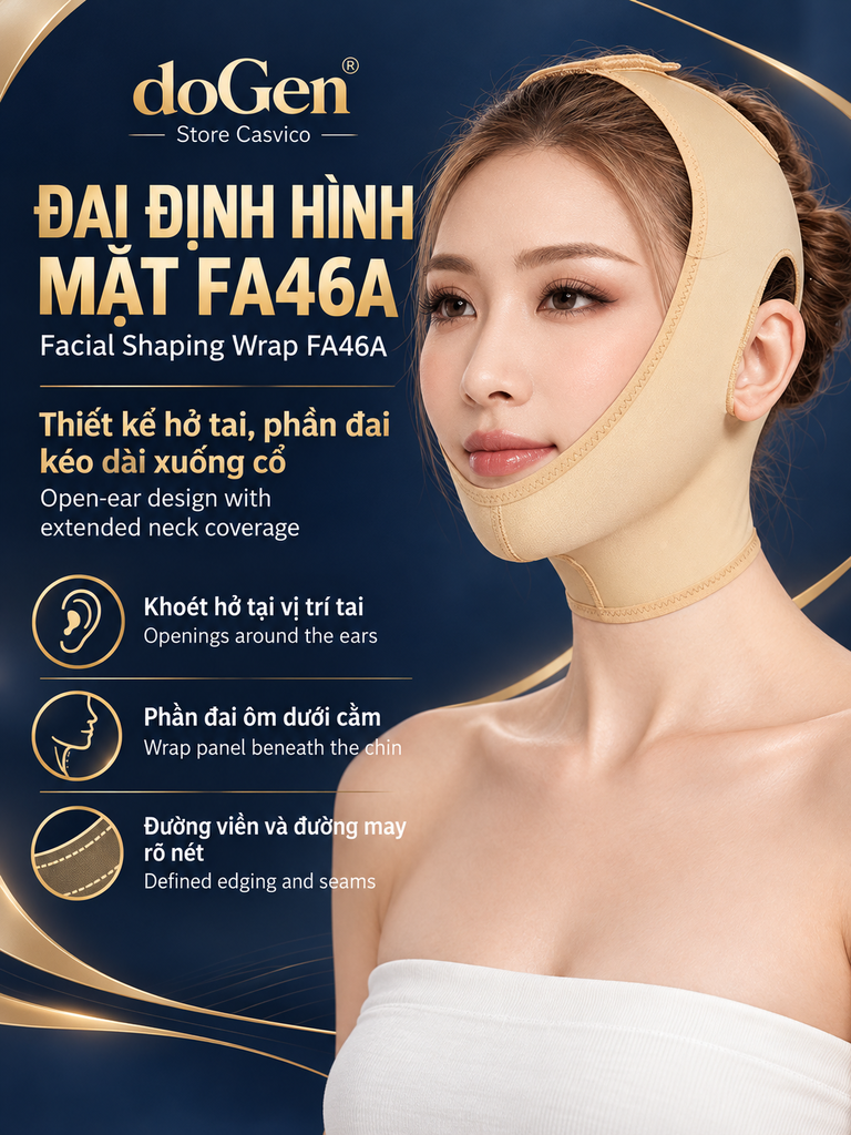 Người mẫu đeo đai FA46A màu da với thiết kế hở tai và phần đai xuống cổ