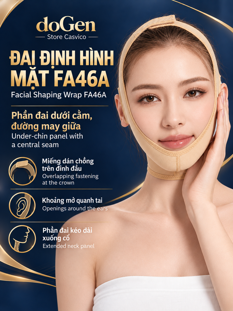 Người mẫu đeo đai FA46A màu da, thấy phần dưới cằm và đường may giữa