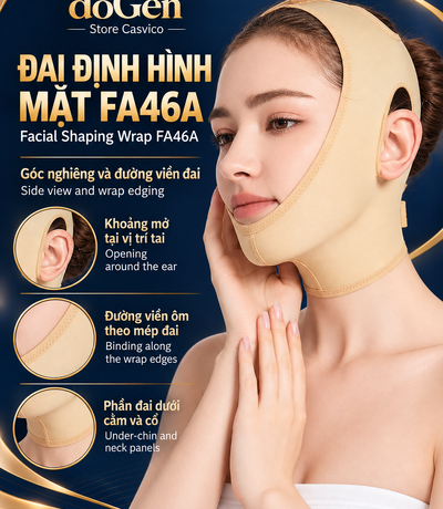 Góc nghiêng người mẫu đeo đai FA46A màu da, thấy lỗ tai và đường viền