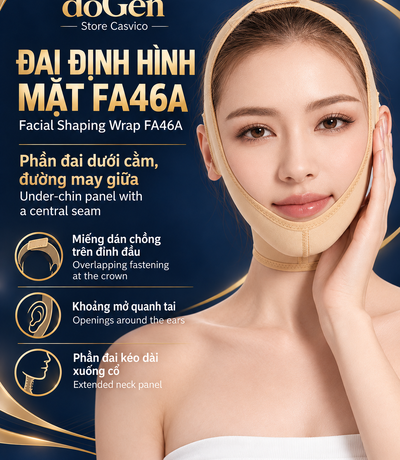 Người mẫu đeo đai FA46A màu da, thấy phần dưới cằm và đường may giữa