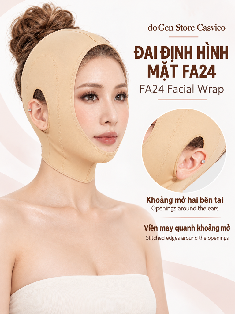 Đai FA24 màu da và hình phóng to vùng mở tại tai