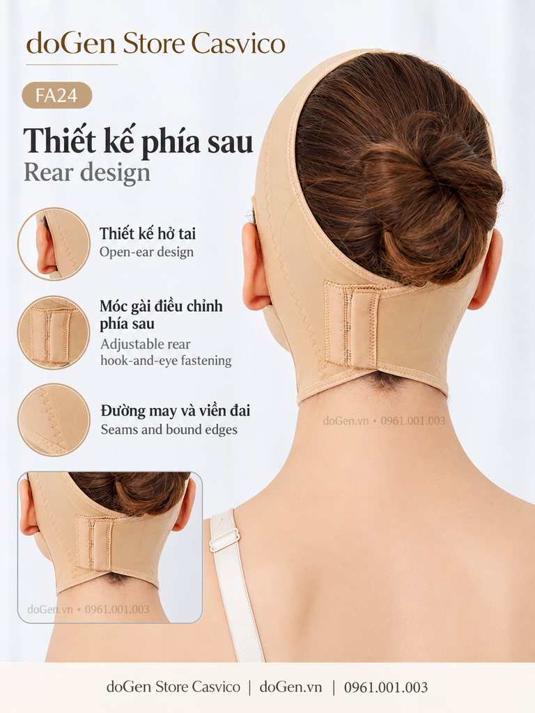 Góc sau đai FA24 màu da với hình phóng to cụm móc gài