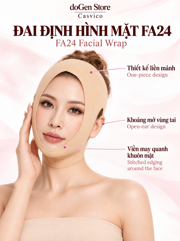 Poster FA24 chú thích thân đai, khoảng mở tai và viền quanh mặt