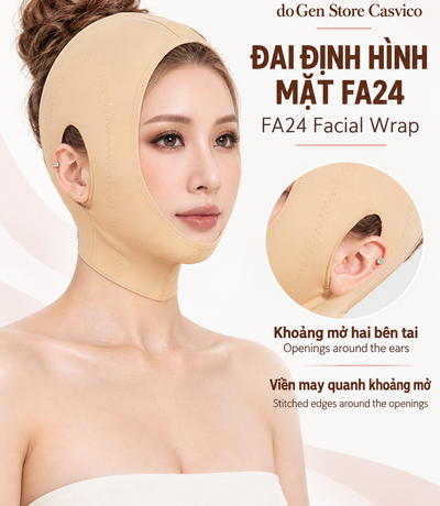 Đai FA24 màu da và hình phóng to vùng mở tại tai