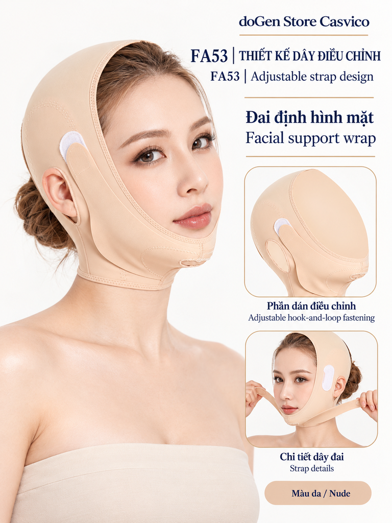 Hình giới thiệu dây vùng cằm và miếng dán bên đầu của FA53 màu da