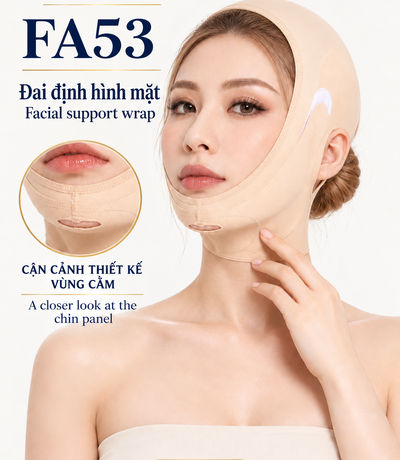 Người mẫu đeo FA53 màu da bên cạnh khung phóng to phần cằm