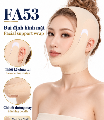 Hai khung phóng to vùng tai và cằm trên poster FA53 màu da